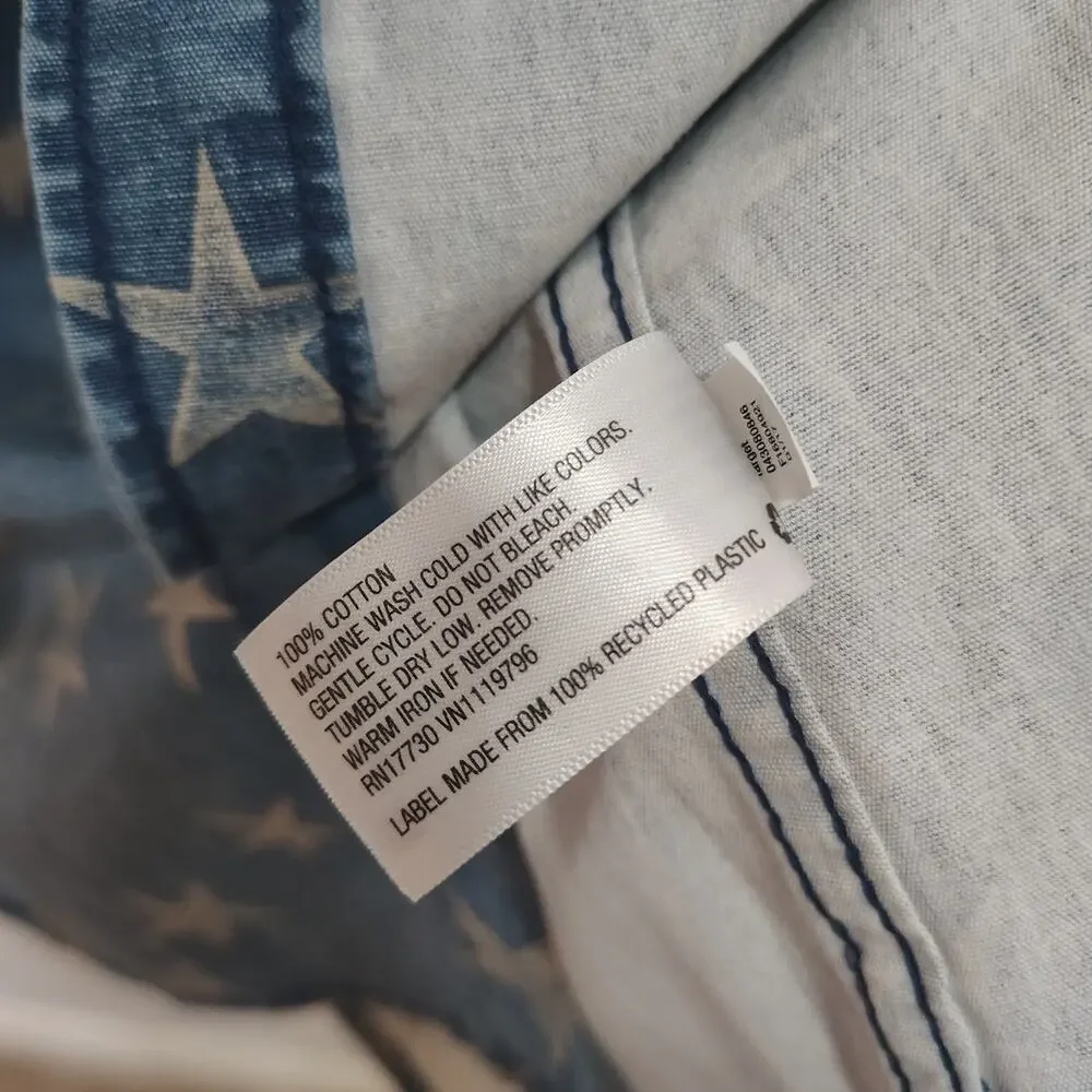 New Mossimo Mens XL Button Down Shirt Stars Cement Blue Short Sleeve - Picture 6 of 6